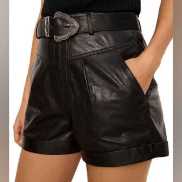 ba&sh Pants - ba&sh Leandro Lamb Leather Shorts